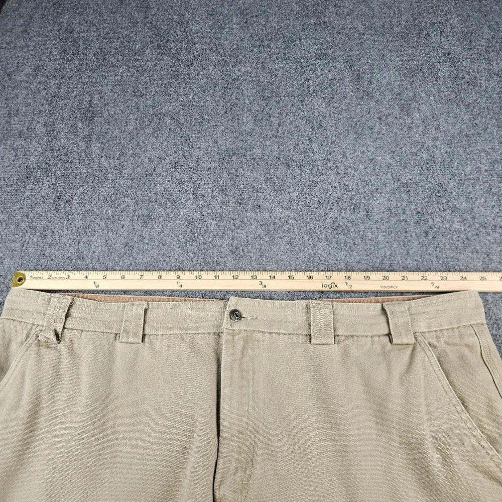 Duluth Trading Co Mens Khaki Tan Cotton Canvas Cargo Work Pants Wide Leg